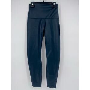 90 Degree by Reflex Super Hi Rise Leatherette Leggings Women's Sz S Arctic Navy
